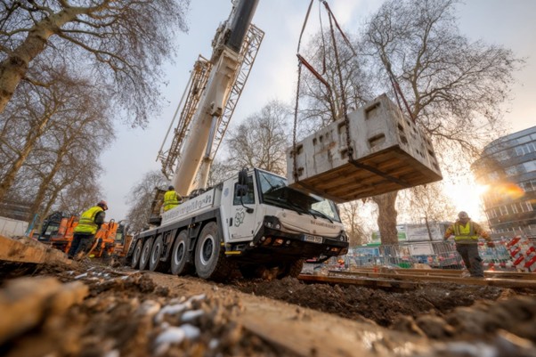 Plan for your crane truck hire for difficult access jobs. Credit: Roman Bulatov/ Vecteezy Source: https://www.vecteezy.com/photo/68930411-a-crane-lifting-a-large-container-onto-a-truck